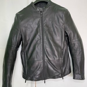 EMPORIO ARMANI BLACK MOTO STYLE LEATHER JACKET Size 48 IT(small)